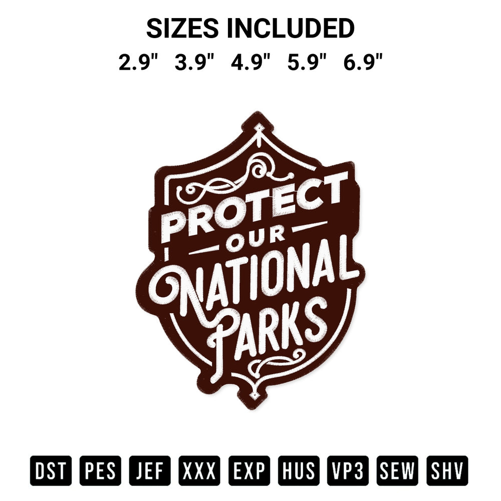 Download the Protect Our National Parks Classic Embroidery Design machine embroidery design exclusively at Designspacks.com. Premium digitized pattern for apparel and DIY crafts. Available sizes: 2.9", 3.9", 4.9", 5.9", 6.9".