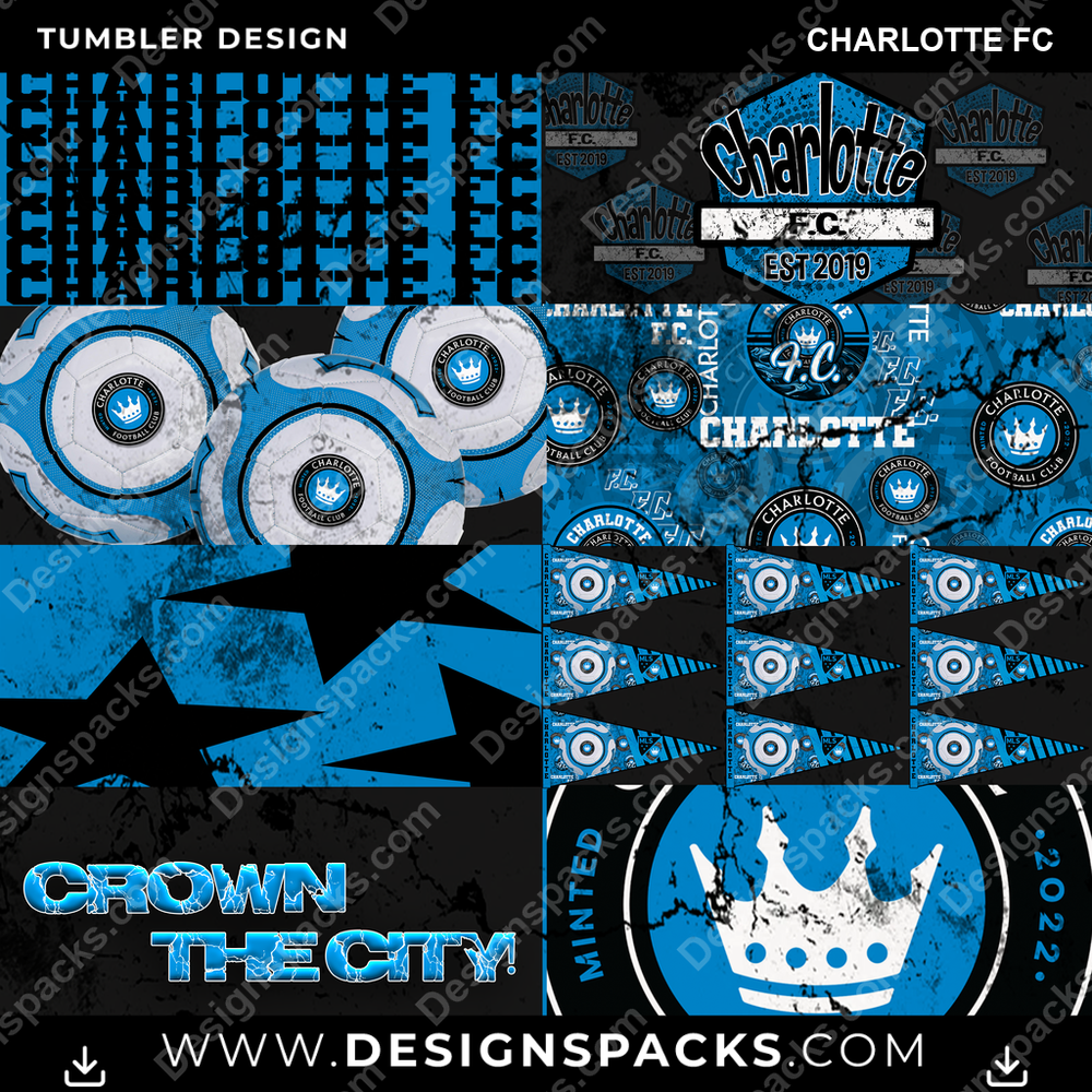 Soccer Distressed BG Charlotte FC MLS Soccer Tumbler Digital Wrap Design Download