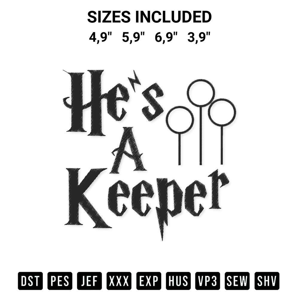 Stitch like a pro with the Hes A Keeper Matching Harry Potter Couple Gift Logo Embroidery Design embroidery pattern from Designspacks.com. High-quality digital machine embroidery file. Available sizes: 4,9", 5,9", 6,9", 3,9".