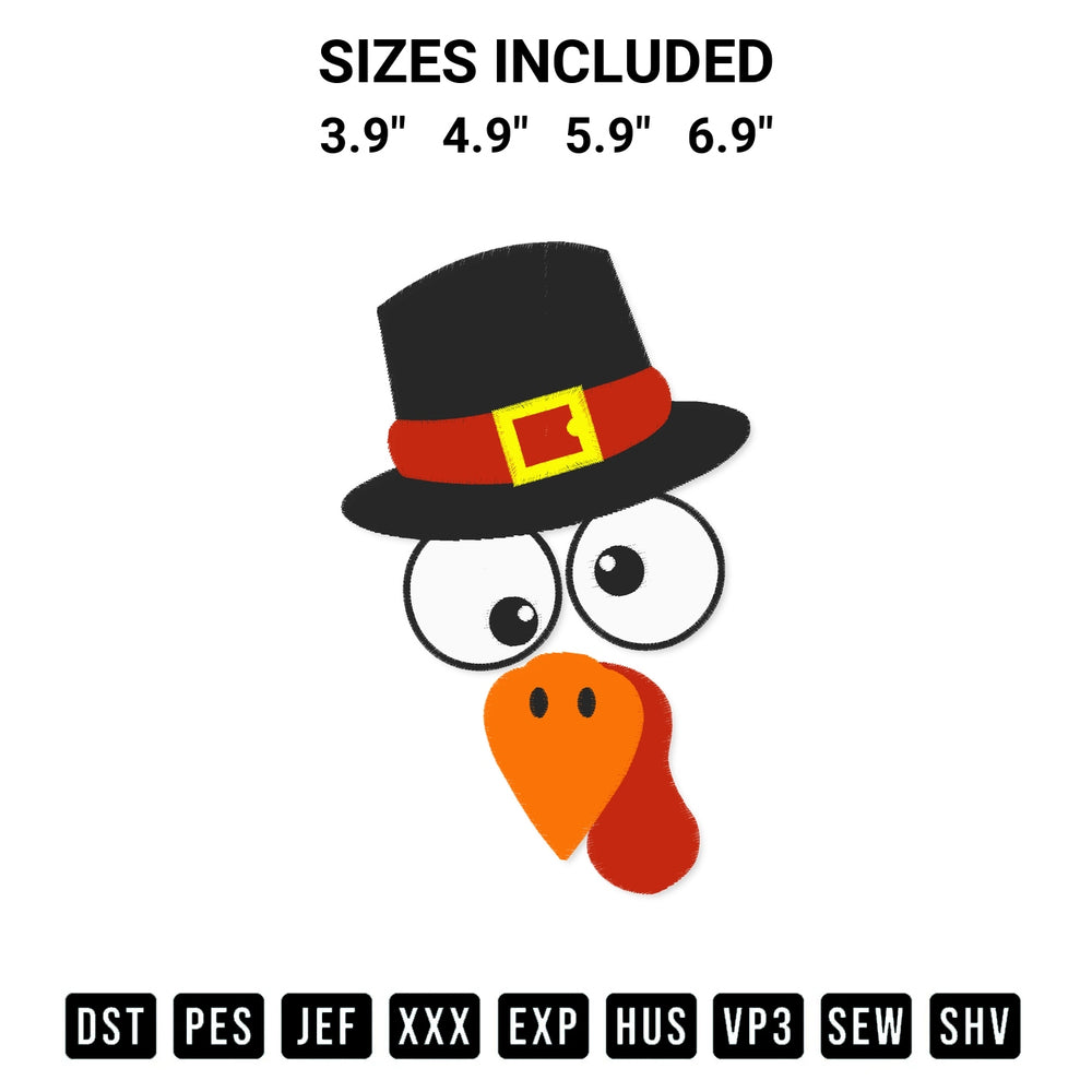 Shop the Turkey Face Embroidery Design machine embroidery pattern at Designspacks.com. Beautifully digitized for flawless stitching on any fabric. Available sizes: 3.9", 4.9", 5.9", 6.9".