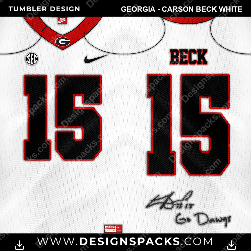 College Sport Jersey GEORGIA - Carson Beck WHITE NCAA College Sport Tumbler Digital Wrap Design Download