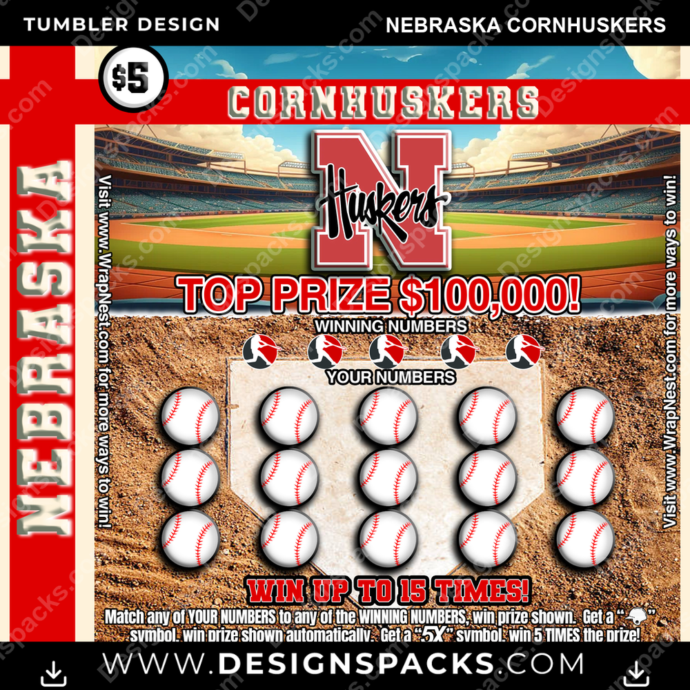 College Sport Lottery Ticket (BASEBALL) Nebraska Cornhuskers NCAA College Sport Tumbler Digital Wrap Design Download