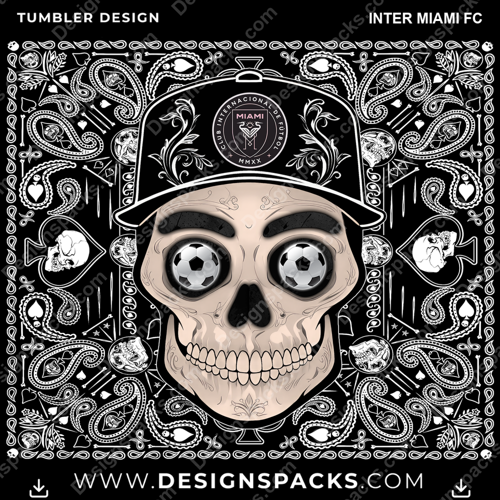 US Soccer Skull Handkerchief Inter Miami FC Tumbler Digital Wrap Design