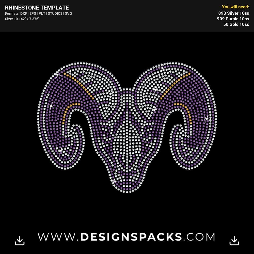 Ram Head Horns Mascot Rhinestone Digital Template