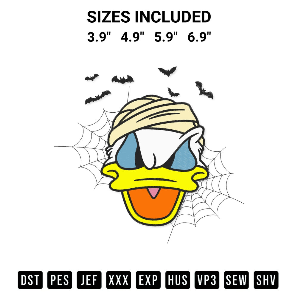 Create amazing crafts with the Face Donald Duck Halloween Embroidery Design embroidery file. High-quality digital download from Designspacks.com, perfect for beginners and pros. Available sizes: 3.9", 4.9", 5.9", 6.9".