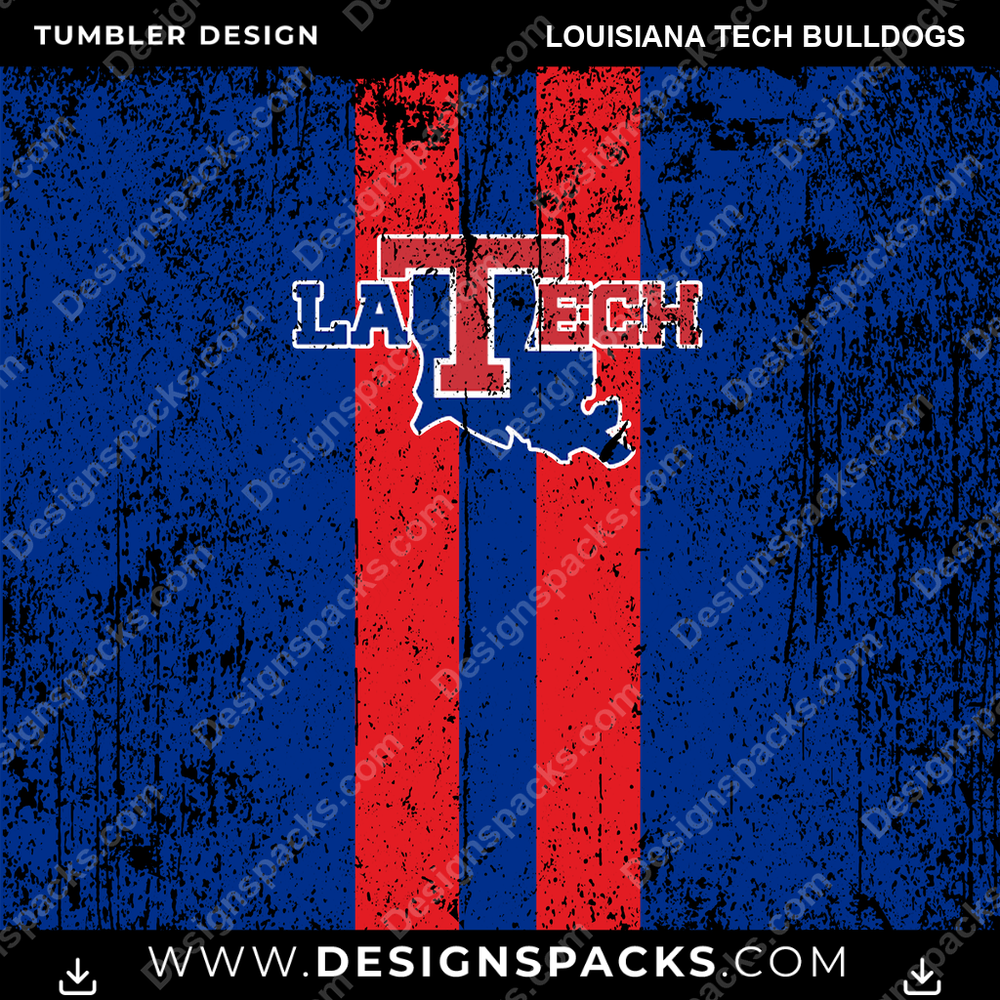 College Sport Grunge Style Louisiana Tech Bulldogs Tumbler Digital Wrap Design