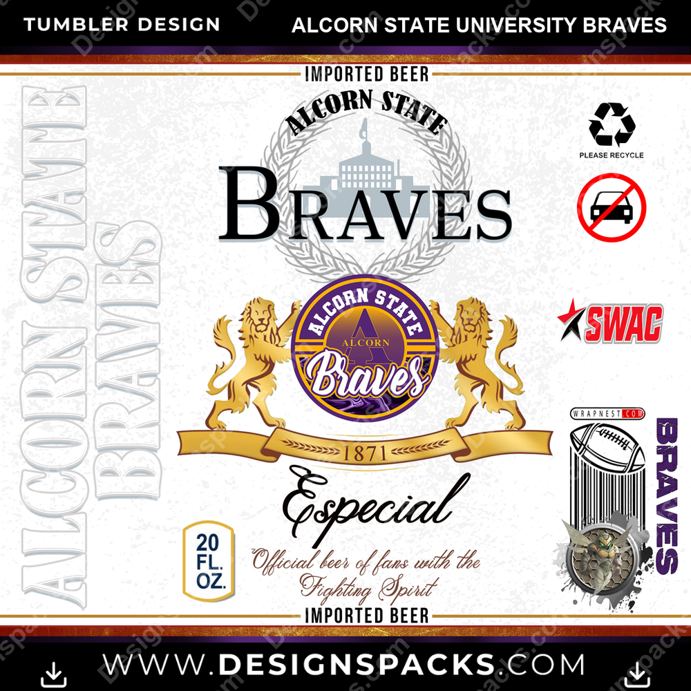 College Sport Modelo Alcorn State University Braves NCAA College Sport Tumbler Digital Wrap Design Download