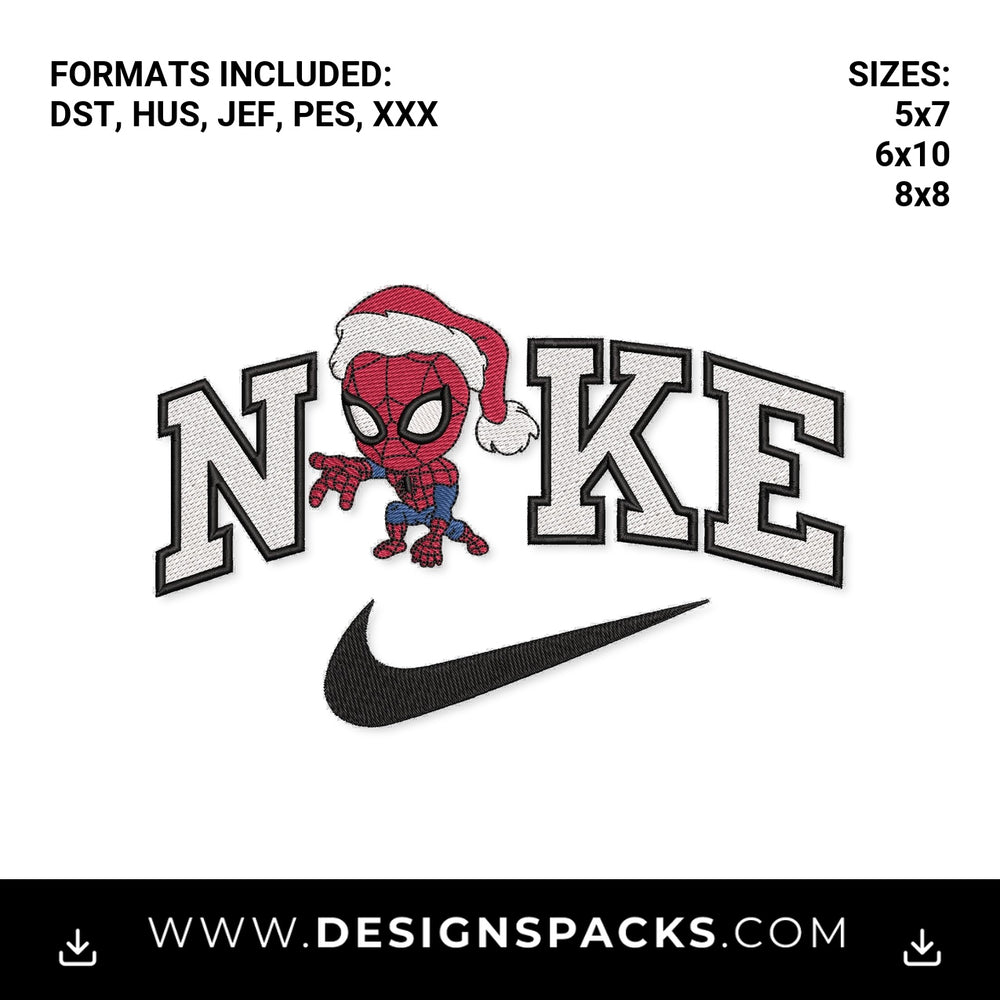 Christmas Spiderman Nike Swoosh Applique Embroidery Design - Instant digital download pattern at Designspacks.com