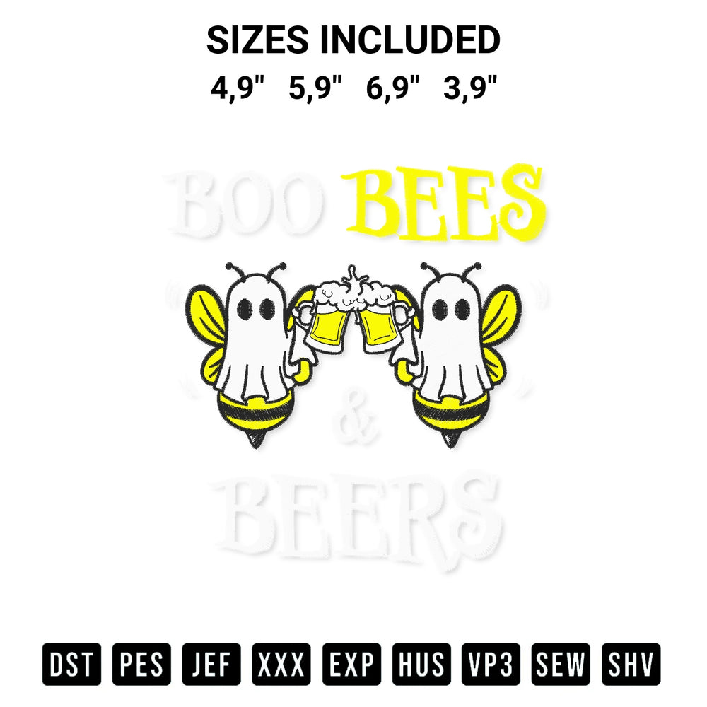 Discover the perfect addition to your crafting collection: Boo Bees And Beers Boo Bees Couples Gift Halloween Costume Logo Embroidery Design embroidery file. Instantly available at Designspacks.com. Available sizes: 4,9", 5,9", 6,9", 3,9".