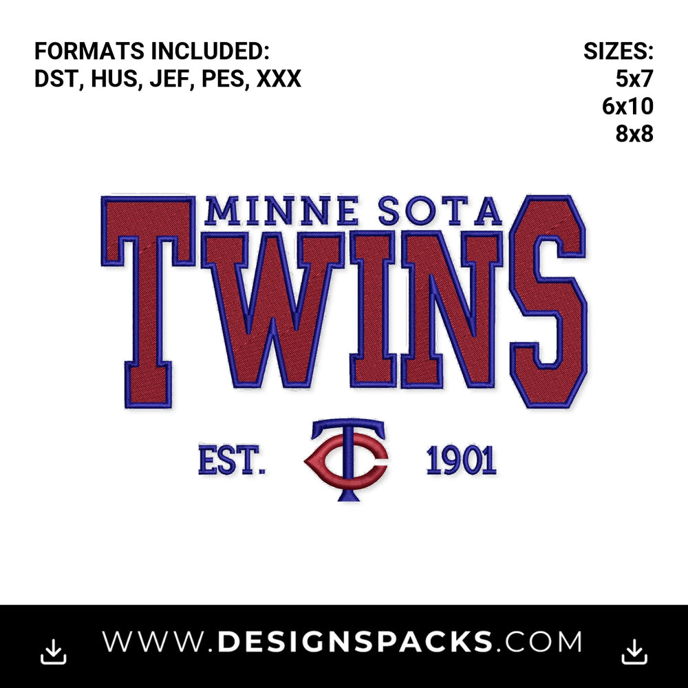 Minnesota Twins Baseball Est 1901 Embroidery Design - Instant digital download pattern at Designspacks.com