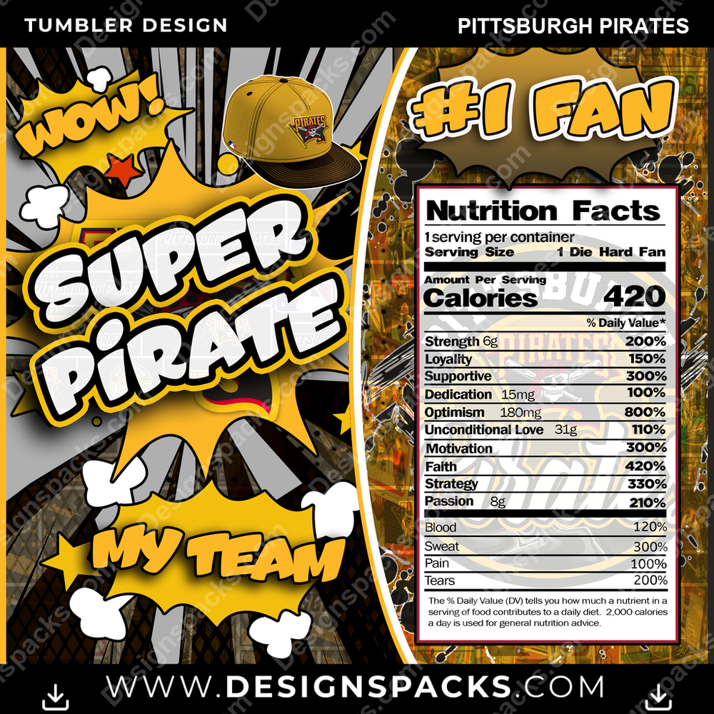 Baseball Super Team Pittsburgh Pirates Tumbler Digital Wrap Design