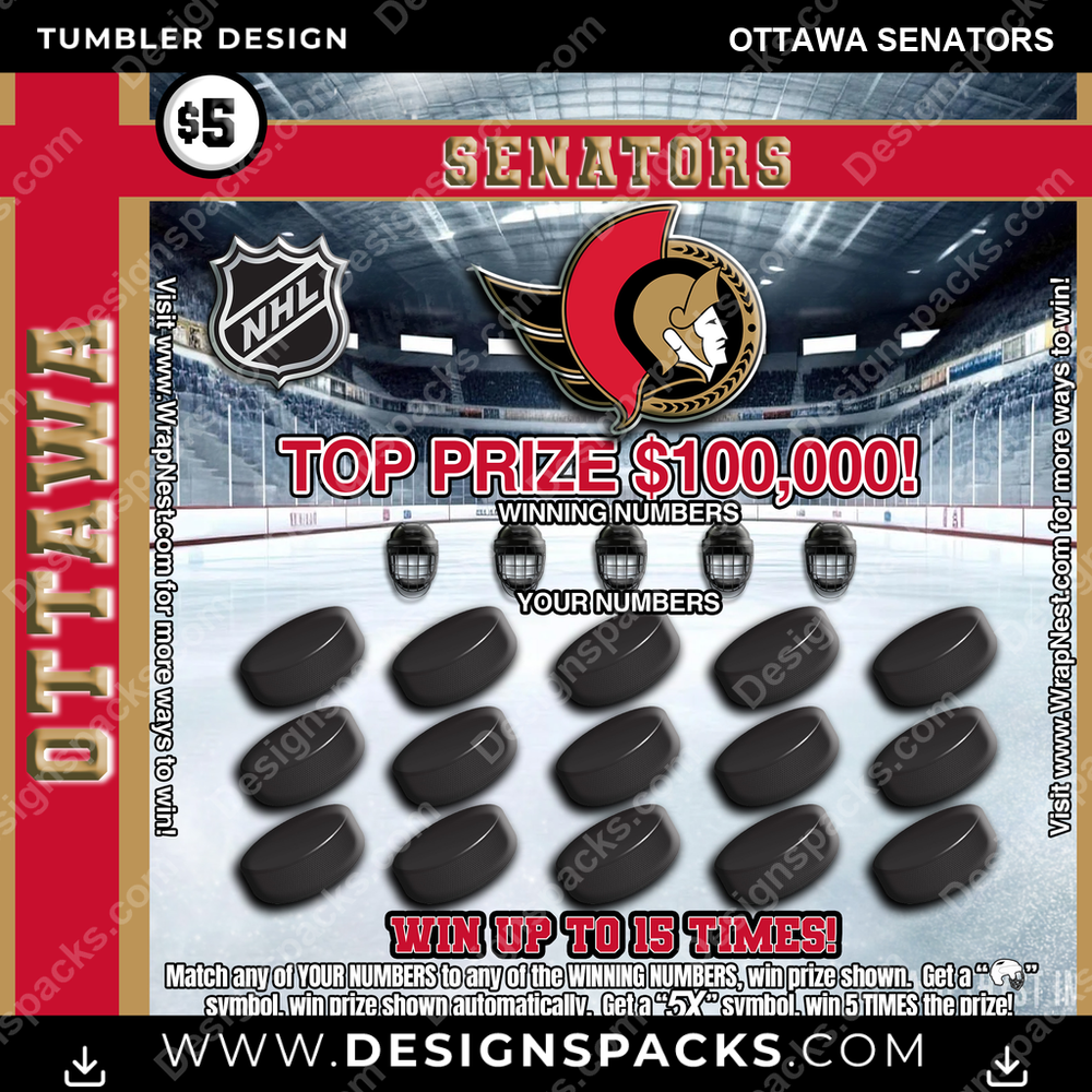 Ice Hockey Lottery Ticket Ottawa Senators Tumbler Digital Wrap Design