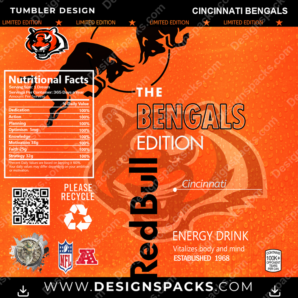 Football Red Bull Cincinnati Bengals Tumbler Digital Wrap Design