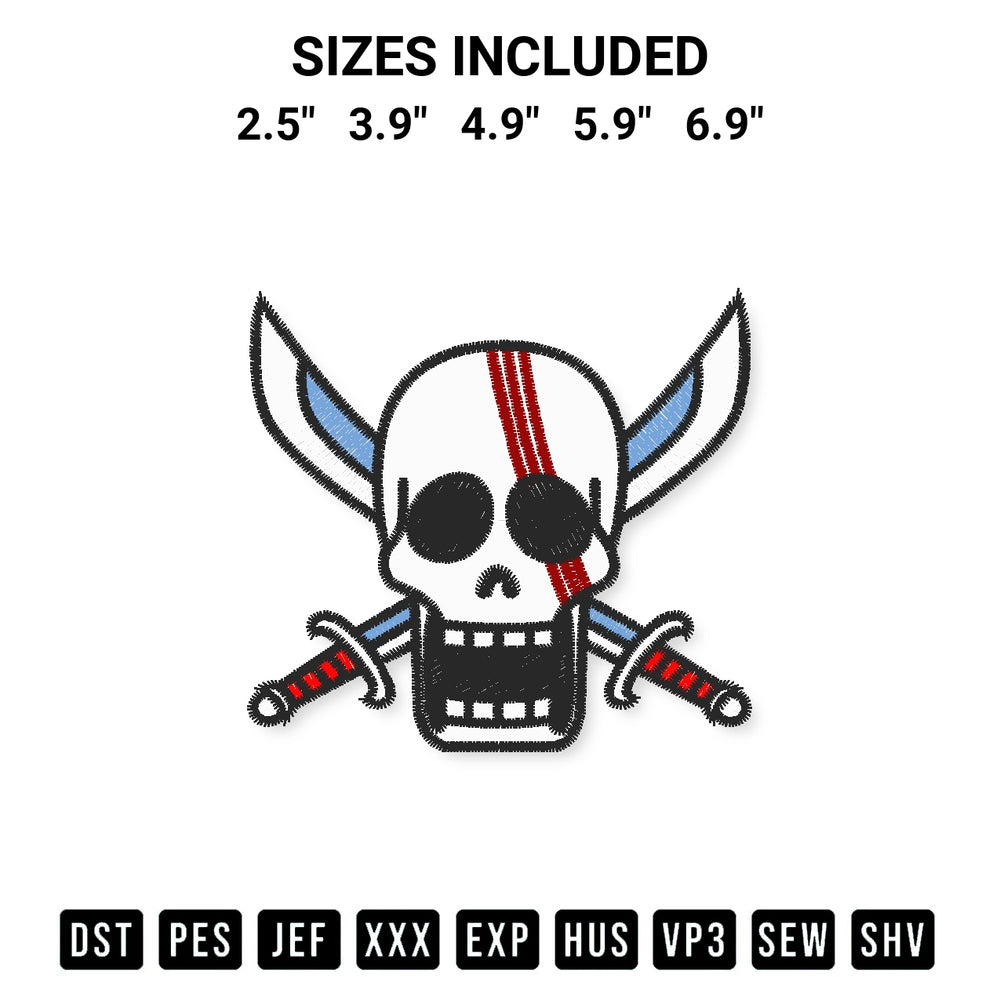 Download the Shanks Jolly Roger Embroidery Design machine embroidery design exclusively at Designspacks.com. Premium digitized pattern for apparel and DIY crafts. Available sizes: 2.5", 3.9", 4.9", 5.9", 6.9".