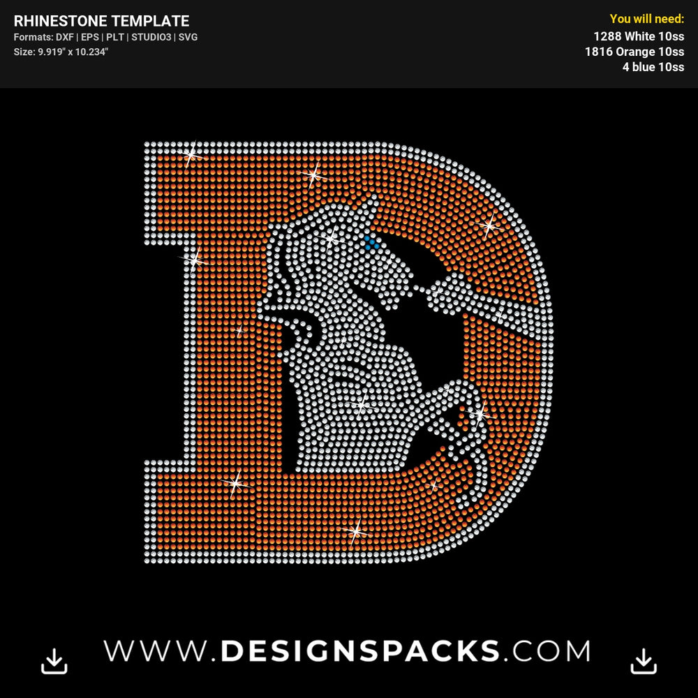 Denver Broncos D Logo Rhinestone Digital Template