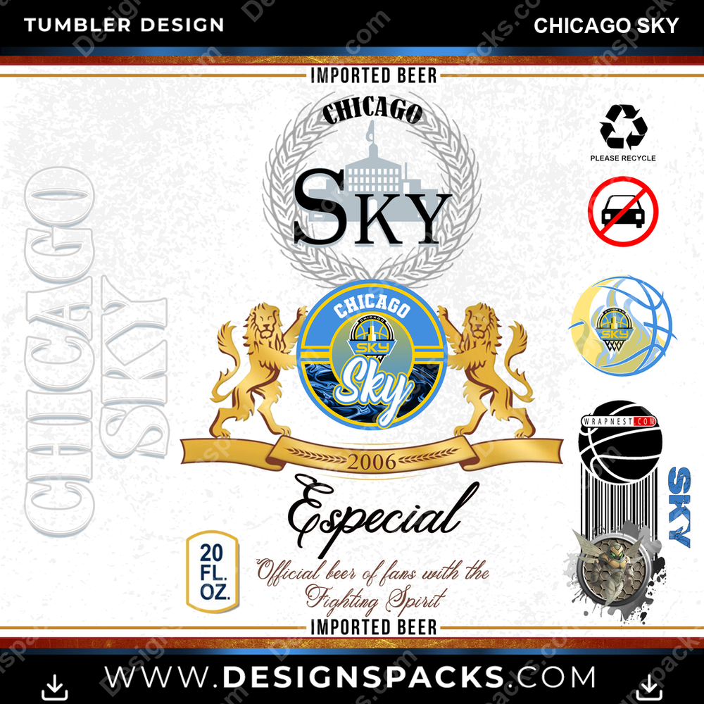Basketball Modelo Chicago Sky Tumbler Digital Wrap Design