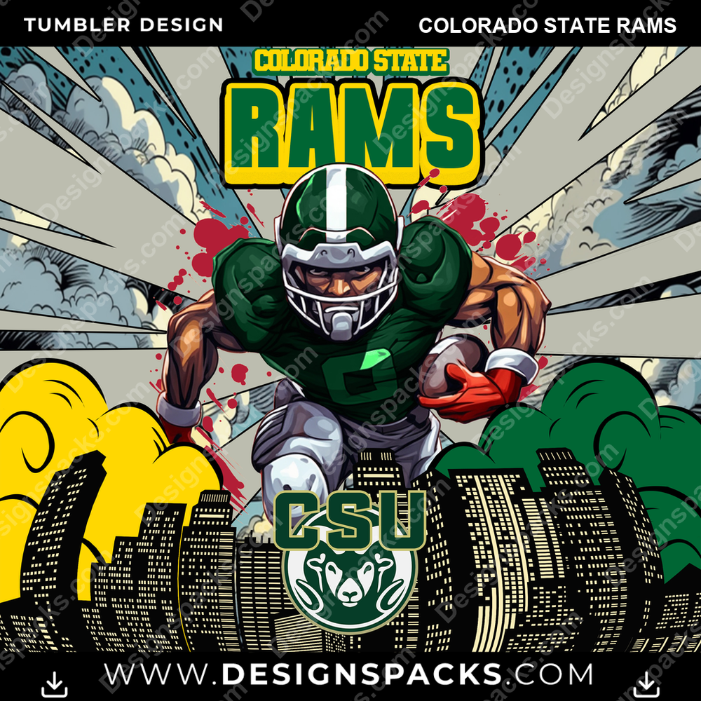 College Sport Comic Cover Colorado State Rams Tumbler Digital Wrap Design
