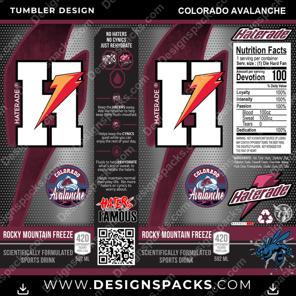 Hockey Haterade Colorado Avalanche NHL Hockey Tumbler Digital Wrap Design Download