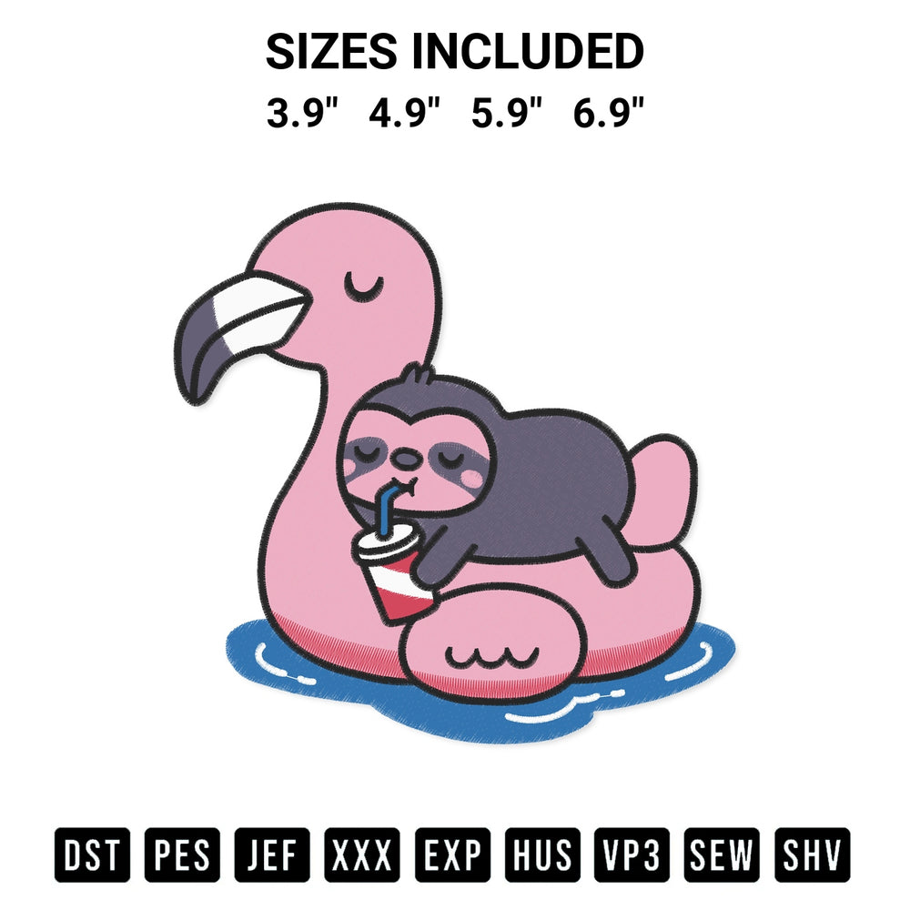 Create amazing crafts with the Little Sloth Chilling On Flamingo Embroidery Design embroidery file. High-quality digital download from Designspacks.com, perfect for beginners and pros. Available sizes: 3.9", 4.9", 5.9", 6.9".