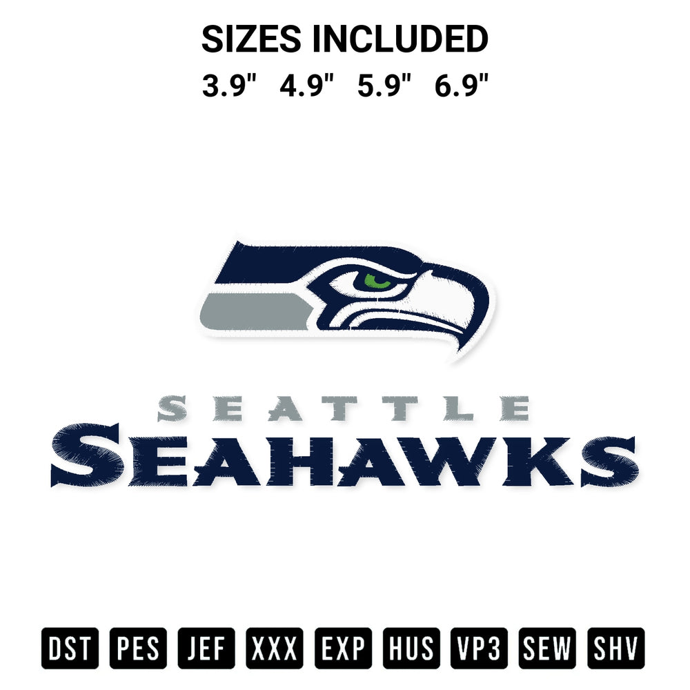 Create amazing crafts with the Seattle Seahawks Team Logo Embroidery Design embroidery file. High-quality digital download from Designspacks.com, perfect for beginners and pros. Available sizes: 3.9", 4.9", 5.9", 6.9".