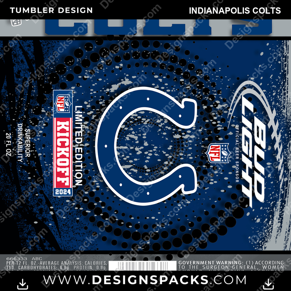 Football Bud Indianapolis Colts Tumbler Digital Wrap Design