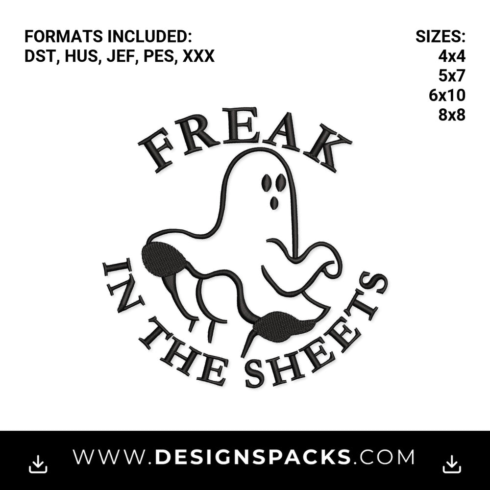 Freak In The Sheets Funny Ghost Embroidery Design - Instant digital download pattern at Designspacks.com