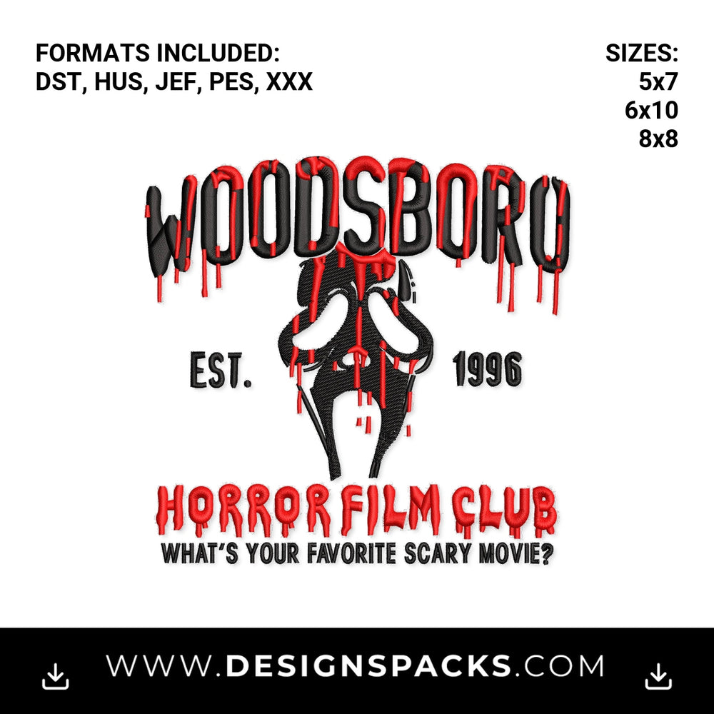 Woodsboro Horror Film Club Ghostface Embroidery Design - Instant digital download pattern at Designspacks.com