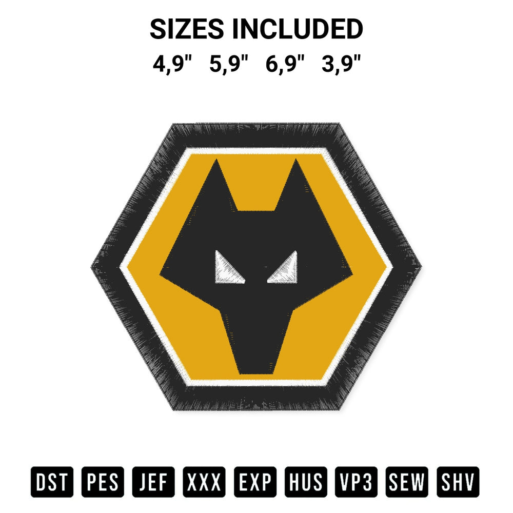 Add a unique touch to your apparel with the Wolverhampt Wanderers Fc Logo Embroidery Design embroidery file. Premium instant download available now on Designspacks.com. Available sizes: 4,9", 5,9", 6,9", 3,9".