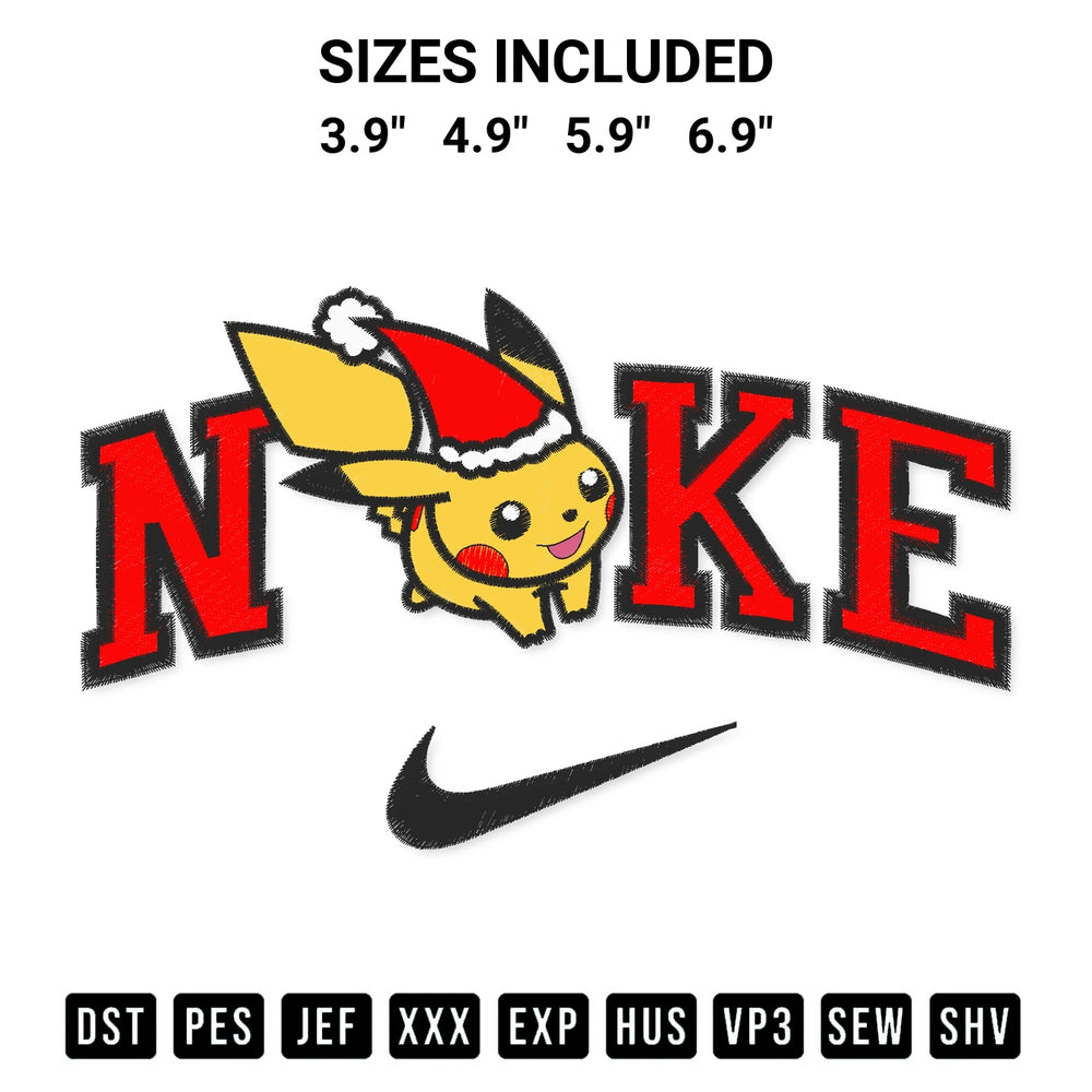 Create amazing crafts with the Nike Pikachu Santa Embroidery Design embroidery file. High-quality digital download from Designspacks.com, perfect for beginners and pros. Available sizes: 3.9", 4.9", 5.9", 6.9".