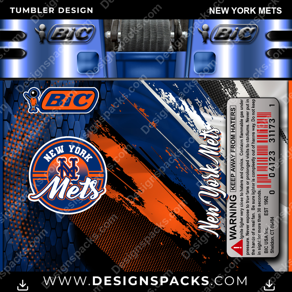 Encendedor BIC de béisbol Mets de Nueva York Diseño de vaso envolvente digital