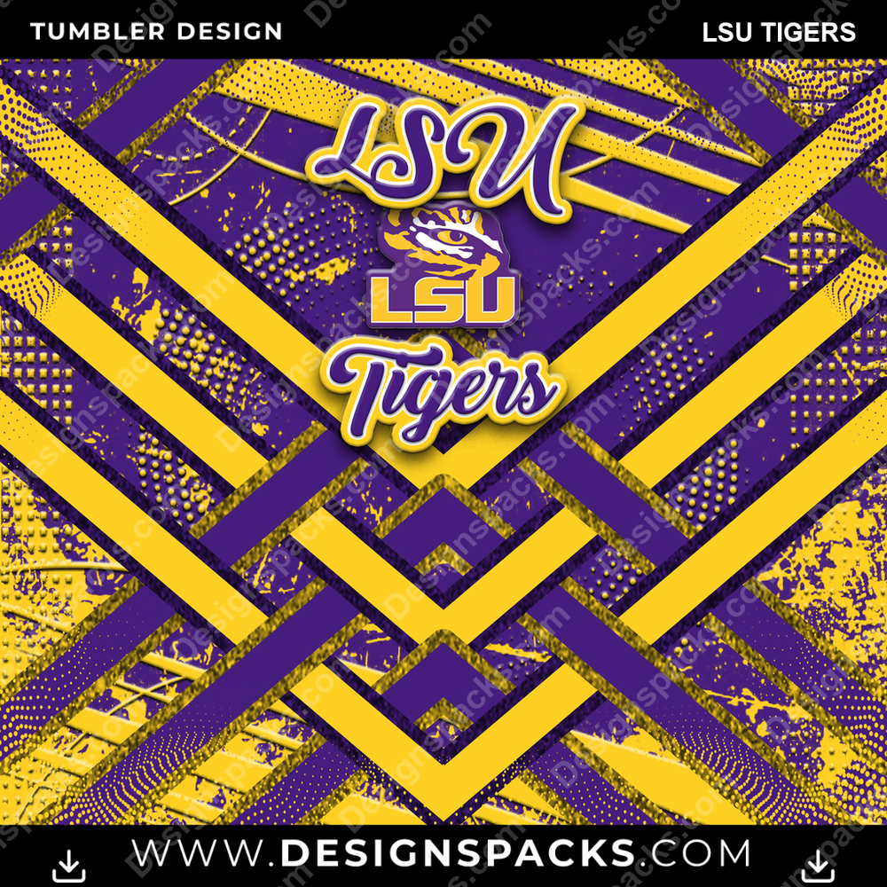 College Sport Glitter Stripe LSU Tigers NCAA College Sport Tumbler Digital Wrap Design Download
