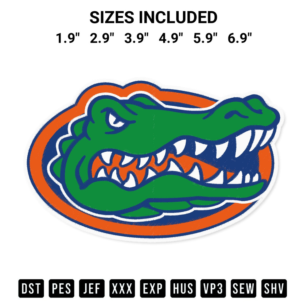 Shop the Florida Gators Logo Embroidery Design machine embroidery pattern at Designspacks.com. Beautifully digitized for flawless stitching on any fabric. Available sizes: 1.9", 2.9", 3.9", 4.9", 5.9", 6.9".