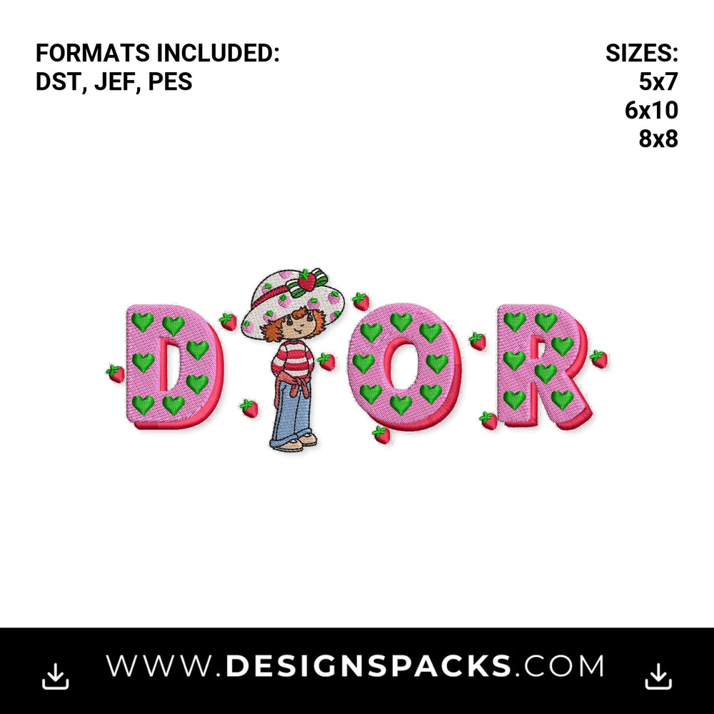 Strawberry Shortcake Dior Logo Embroidery Design - Instant digital download pattern at Designspacks.com
