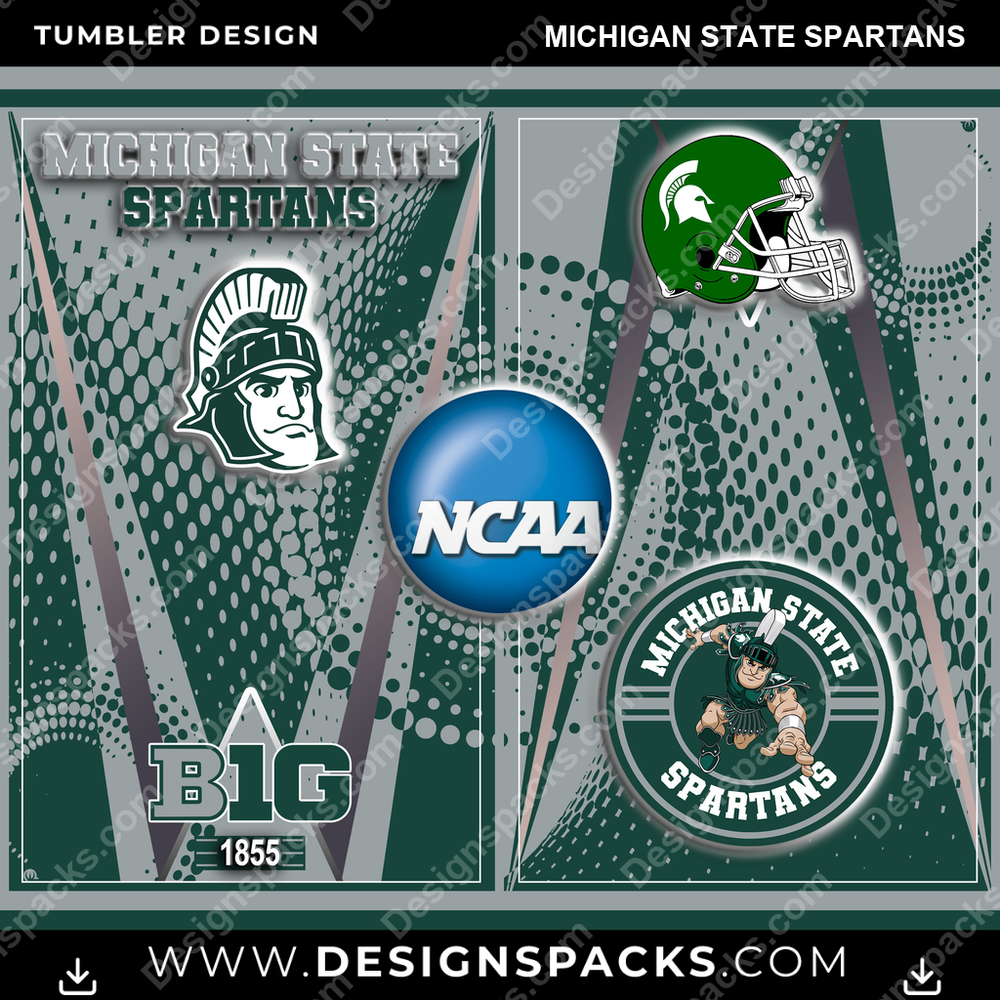College Sport Team Logo Michigan State Spartans NCAA College Sport Tumbler Digital Wrap Design Download