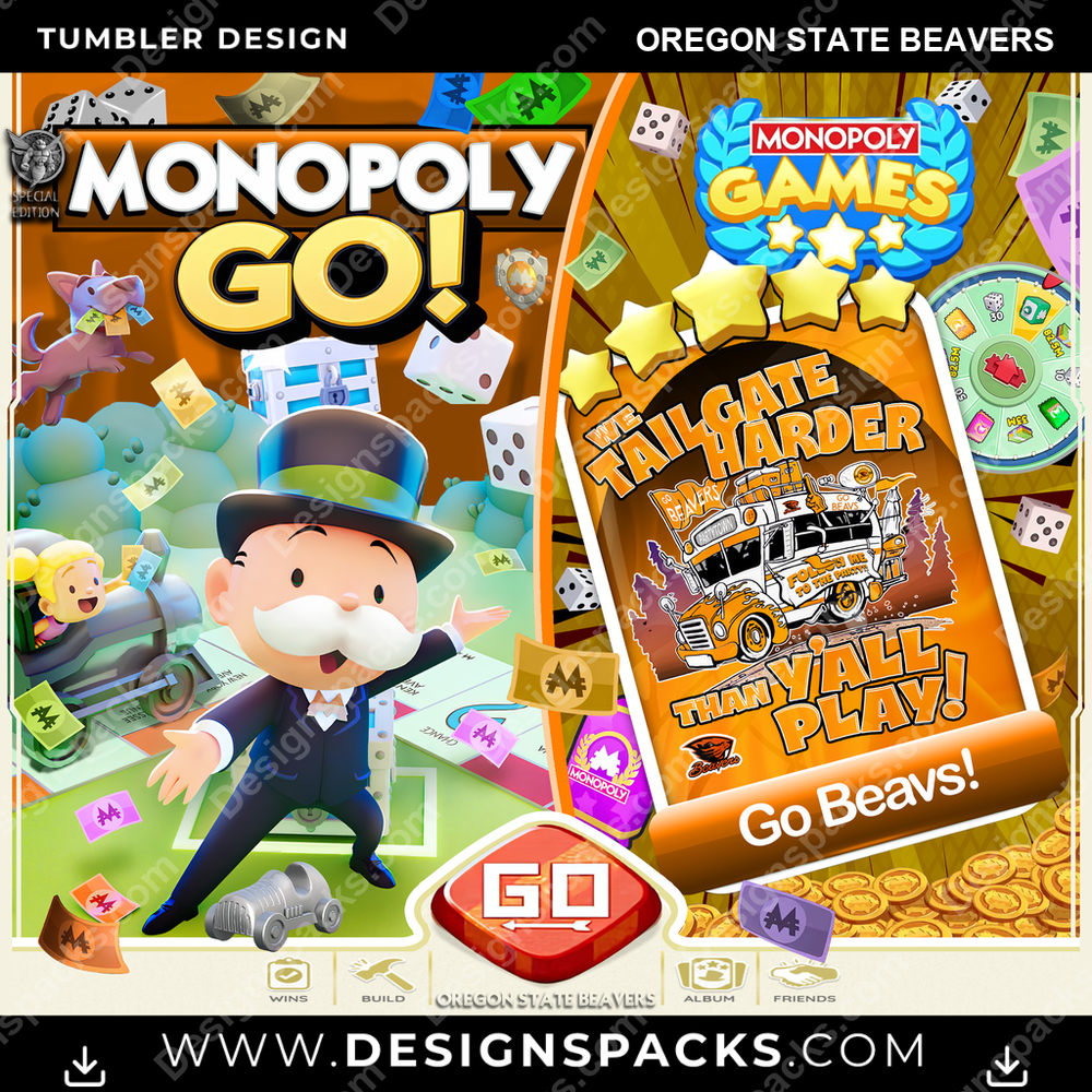 College Sport Monopoly Go! Oregon State Beavers NCAA College Sport Tumbler Digital Wrap Design Download
