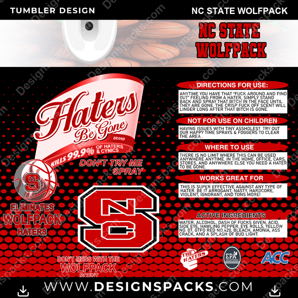 College Sport Hates Be Gone (MBB) Nc State Wolfpack Tumbler Digital Wrap Design