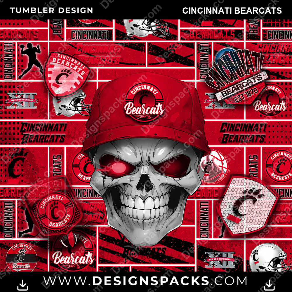 College Sport Skull Cincinnati Bearcats NCAA College Sport Tumbler Digital Wrap Design Download