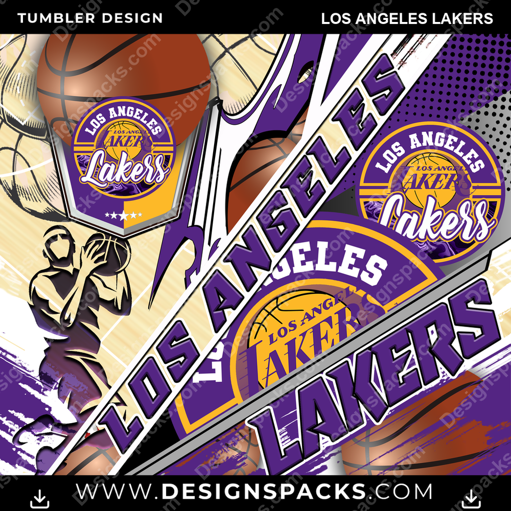 Basketball Silhouette Los Angeles Lakers NBA Basketball Tumbler Digital Wrap Design Download