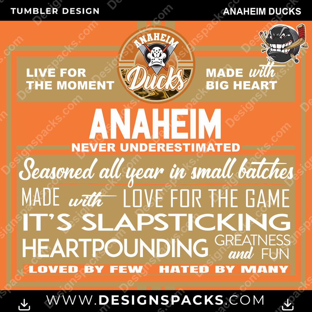 Ice Hockey Slapsticking Anaheim Ducks NHL Hockey Tumbler Digital Wrap Design Download