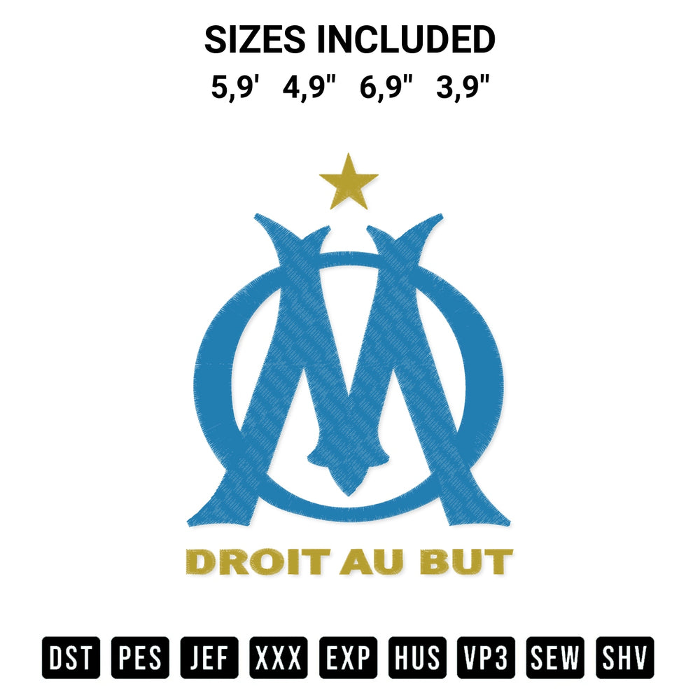 Add a unique touch to your apparel with the Olympique De Marseille Logo Embroidery Design embroidery file. Premium instant download available now on Designspacks.com. Available sizes: 5,9', 4,9", 6,9", 3,9".