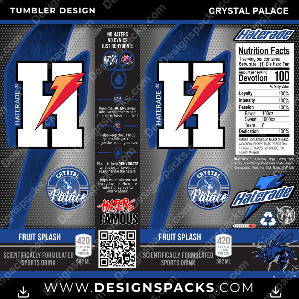 Soccer UK Haterade Crystal Palace Tumbler Digital Wrap Design