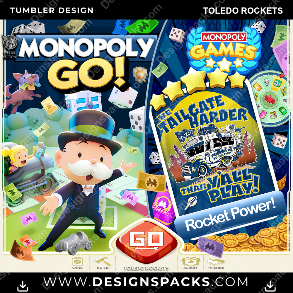 College Sport Monopoly Go! Toledo Rockets NCAA College Sport Tumbler Digital Wrap Design Download