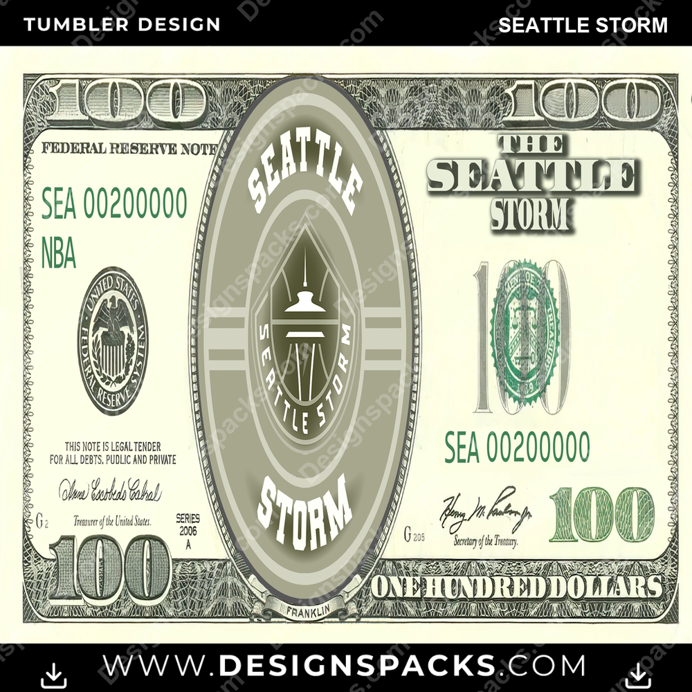 Basketball 100 Dollar Bill Seattle Storm Tumbler Digital Wrap Design