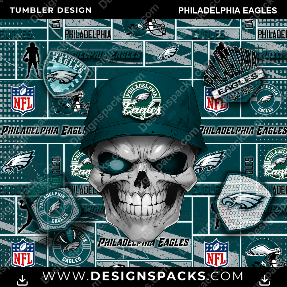 Football Skull Philadelphia Eagles Tumbler Digital Wrap Design