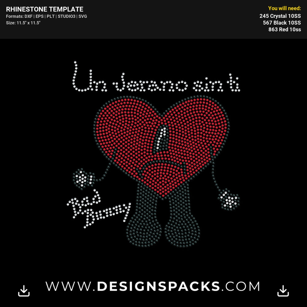 Verano Bad Bunny Heart Rhinestone Digital Template
