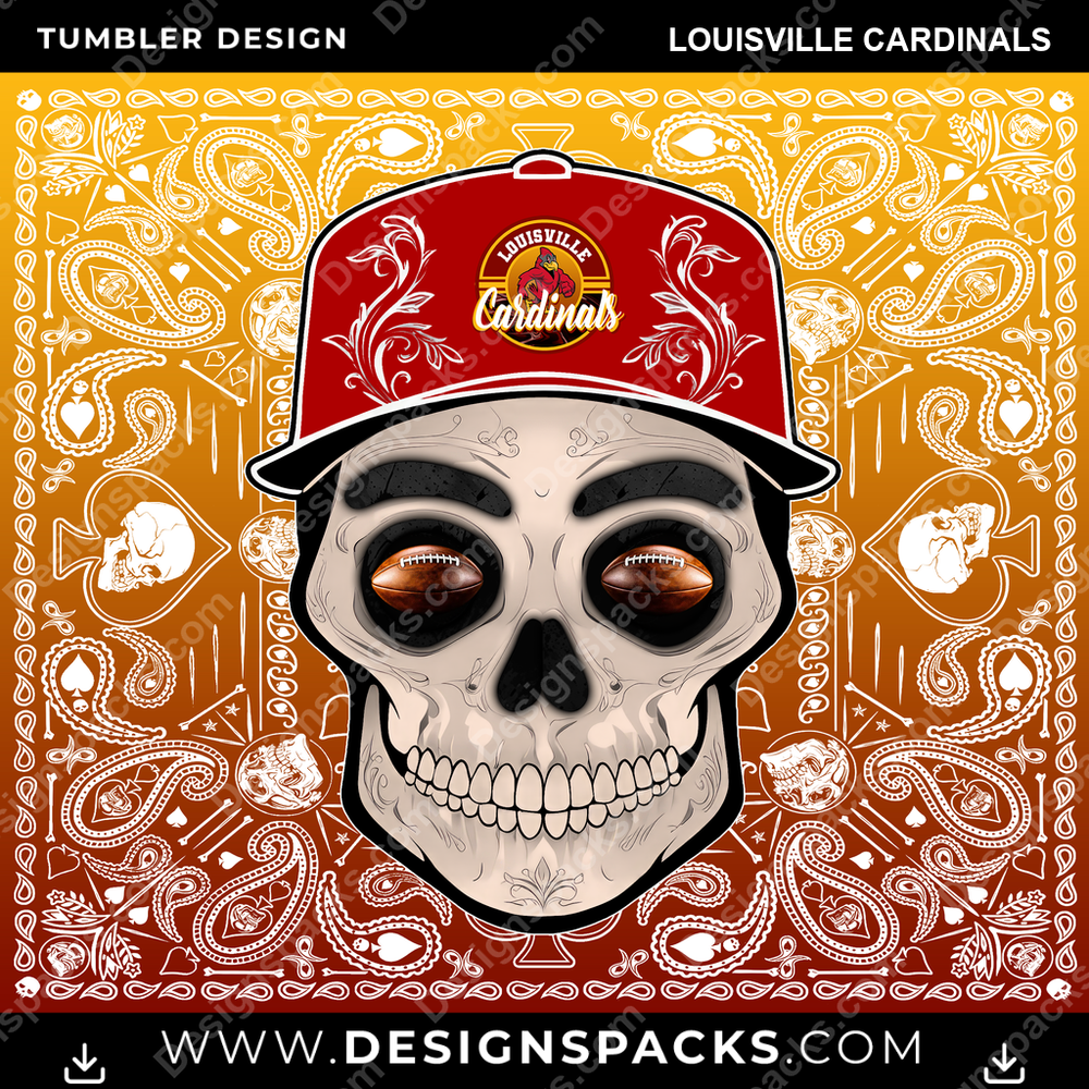 College Sport Skull Handkerchief Louisville Cardinals Tumbler Digital Wrap Design