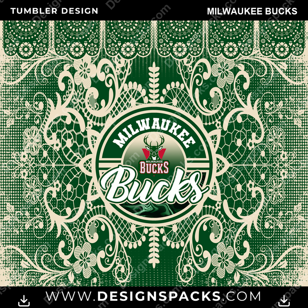 Basketball Lace & Logo Milwaukee Bucks Tumbler Digital Wrap Design