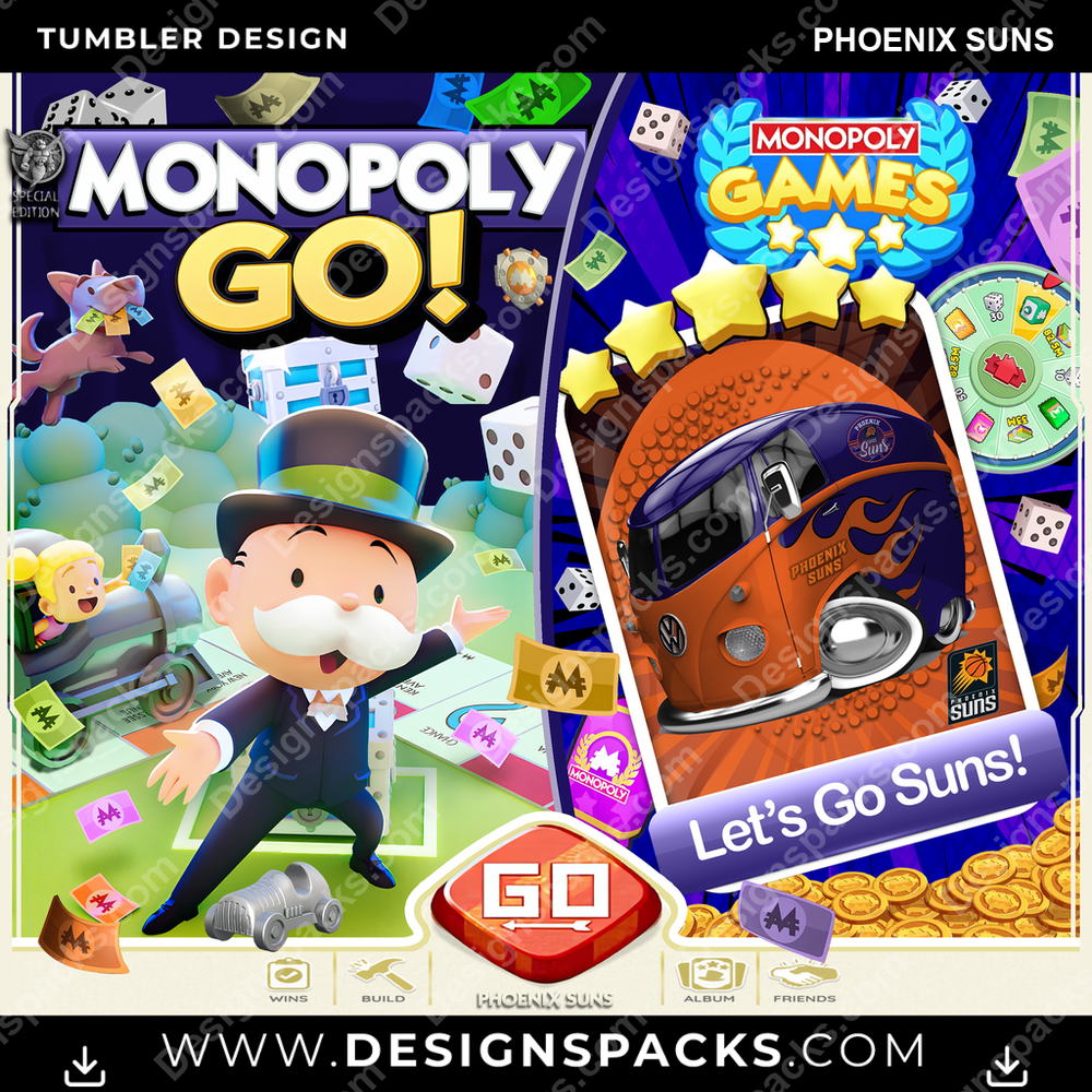 Basketball Monopoly Go! Phoenix Suns Tumbler Digital Wrap Design