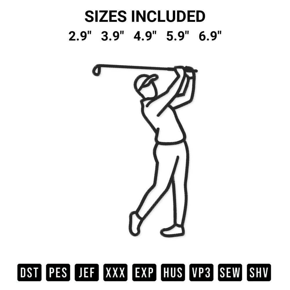 Download the Golf Player Swing Embroidery Design machine embroidery design exclusively at Designspacks.com. Premium digitized pattern for apparel and DIY crafts. Available sizes: 2.9", 3.9", 4.9", 5.9", 6.9".