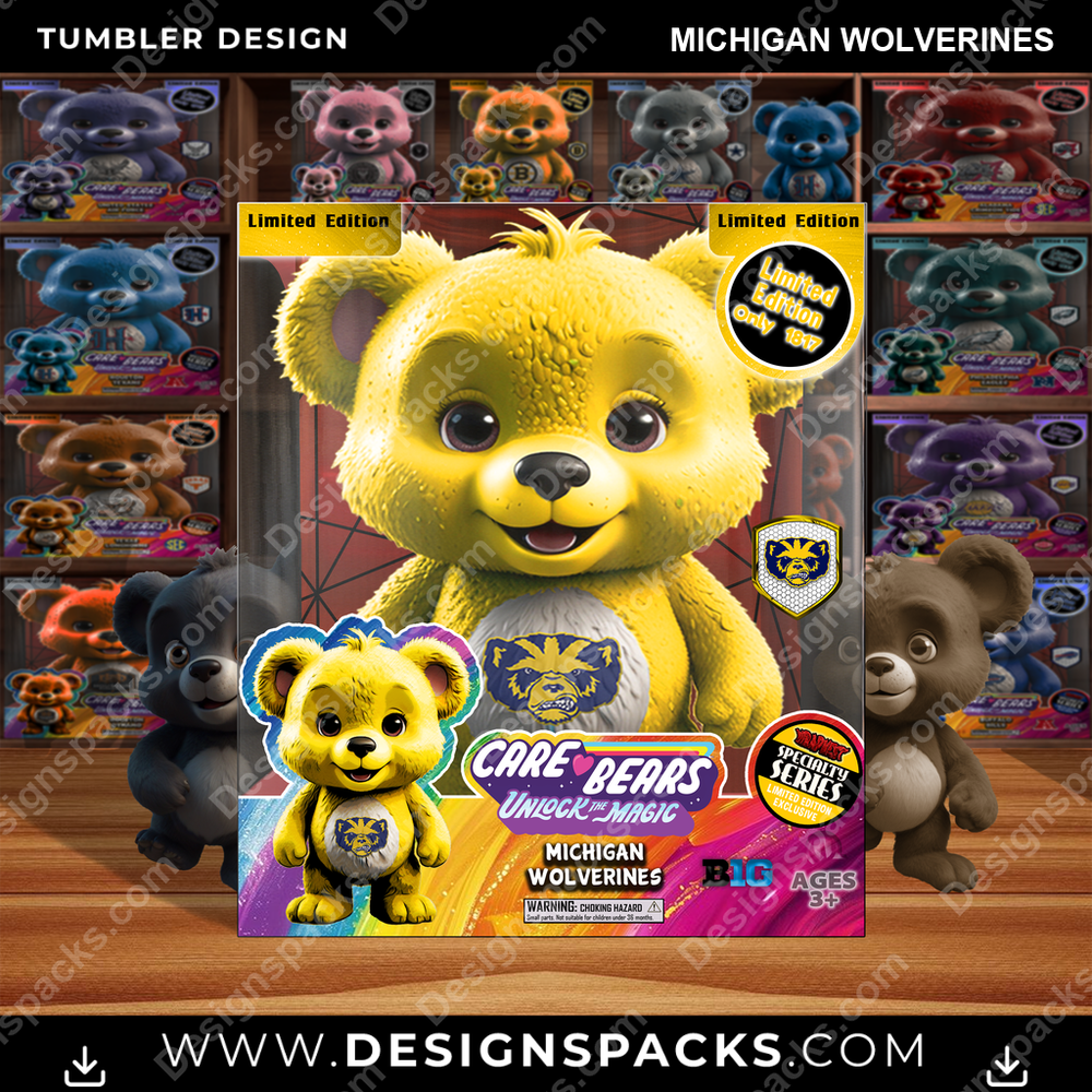 College Sport Care Bear Box Michigan Wolverines NCAA College Sport Tumbler Digital Wrap Design Download